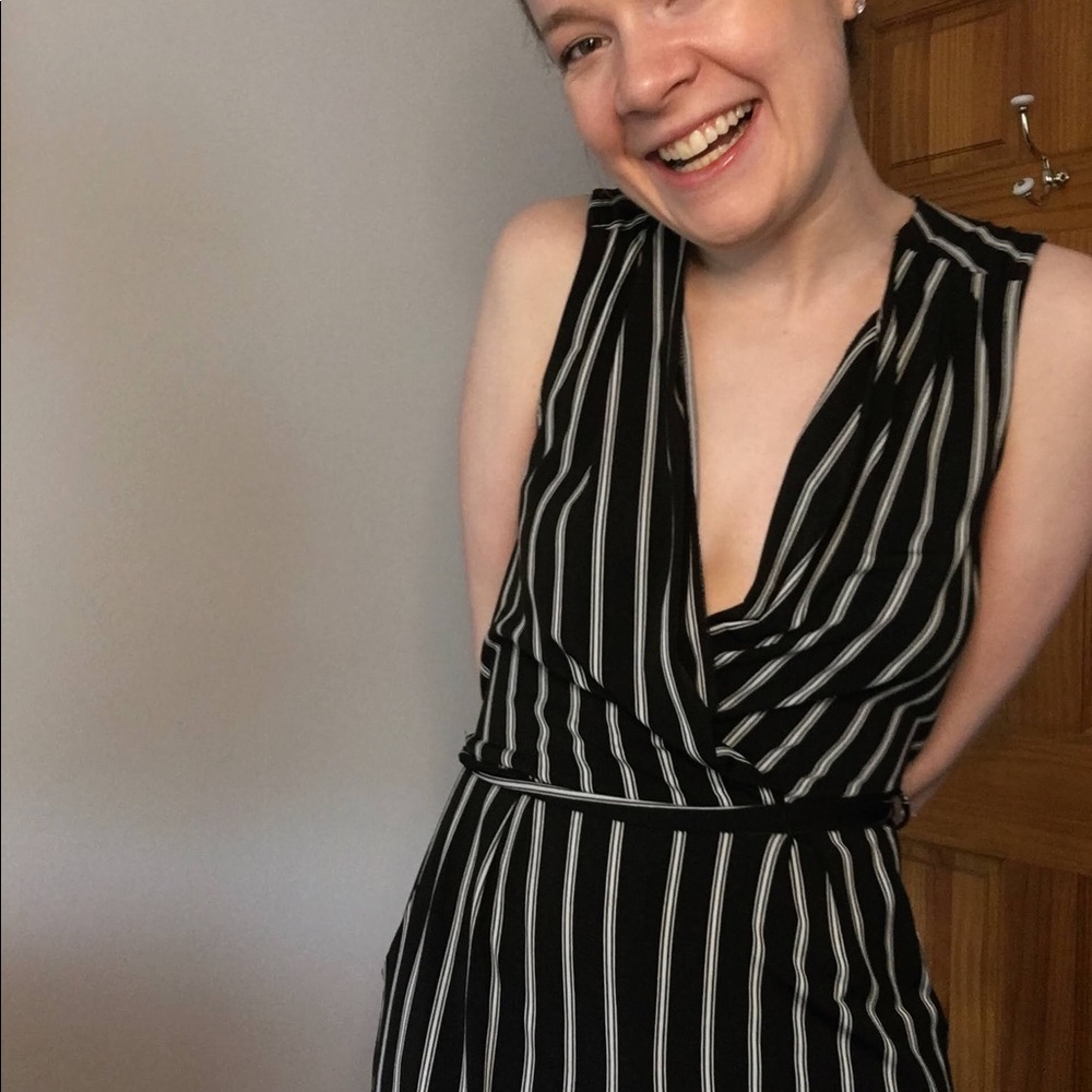 BLACK AND WHITE LOW CUT FULL LENGTH ROMPER